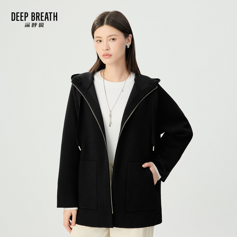 DEEP BREATH深呼吸女装  廓形连帽拉链长袖针织外套A401338