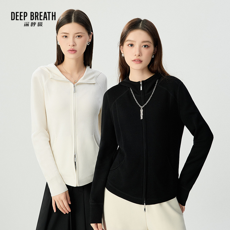 DEEP BREATH深呼吸女装  双头拉链弧度骨线针织开衫女A401344