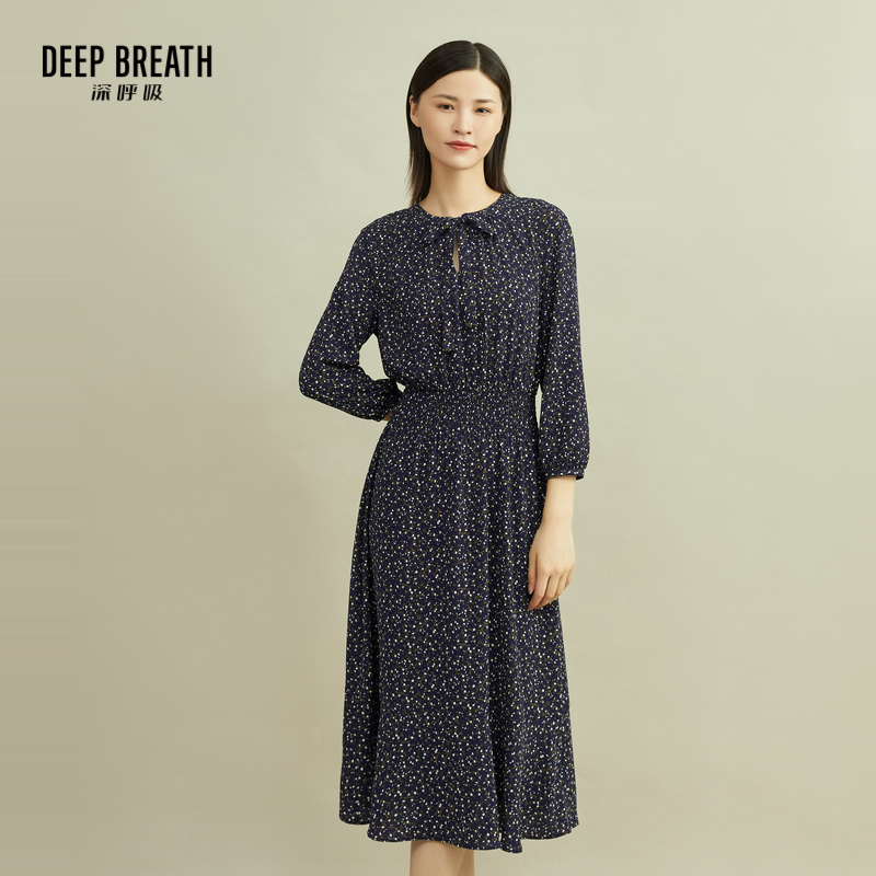 DEEP BREATH深呼吸女装 度假风领口绑带收腰型伞裙连衣裙A500153