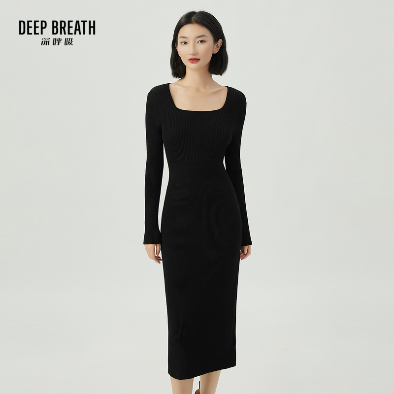 DEEP BREATH深呼吸女装 羊毛修身方领内搭针织连衣裙A500217