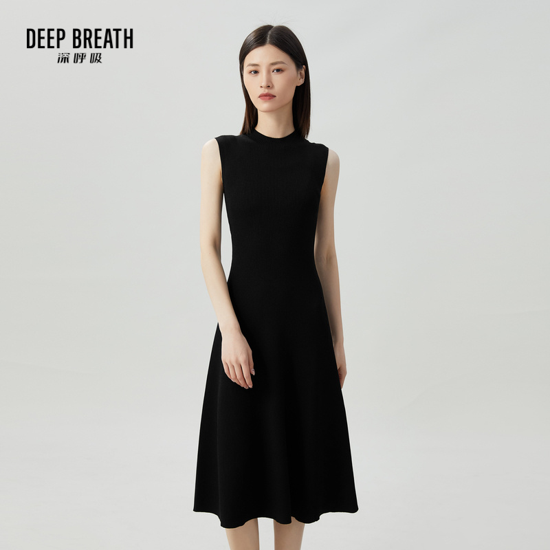 DEEP BREATH深呼吸女装 无袖中长款后腰镂空针织洋装连衣裙A500233-A500256