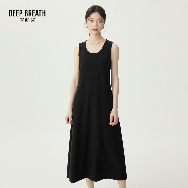 DEEP BREATH深呼吸女装 休闲U领无袖慵懒长款高腰连衣裙A500327