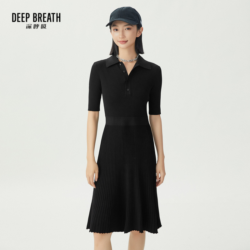 DEEP BREATH深呼吸女装 POLO领收腰针织洋装中袖连衣裙A500345