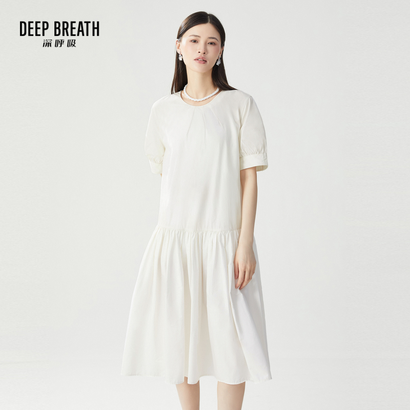 DEEP BREATH深呼吸女装 简约圆领短袖衬衫裙宽松连衣裙A500377