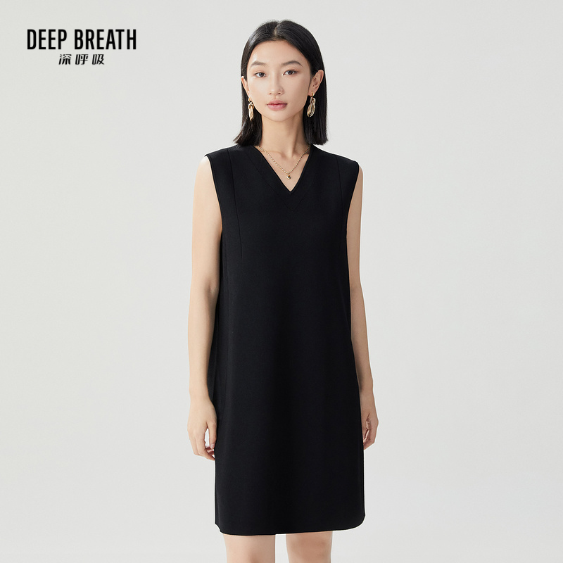 DEEP BREATH深呼吸女装 V领廓形直身无袖针织洋装连衣裙A500390