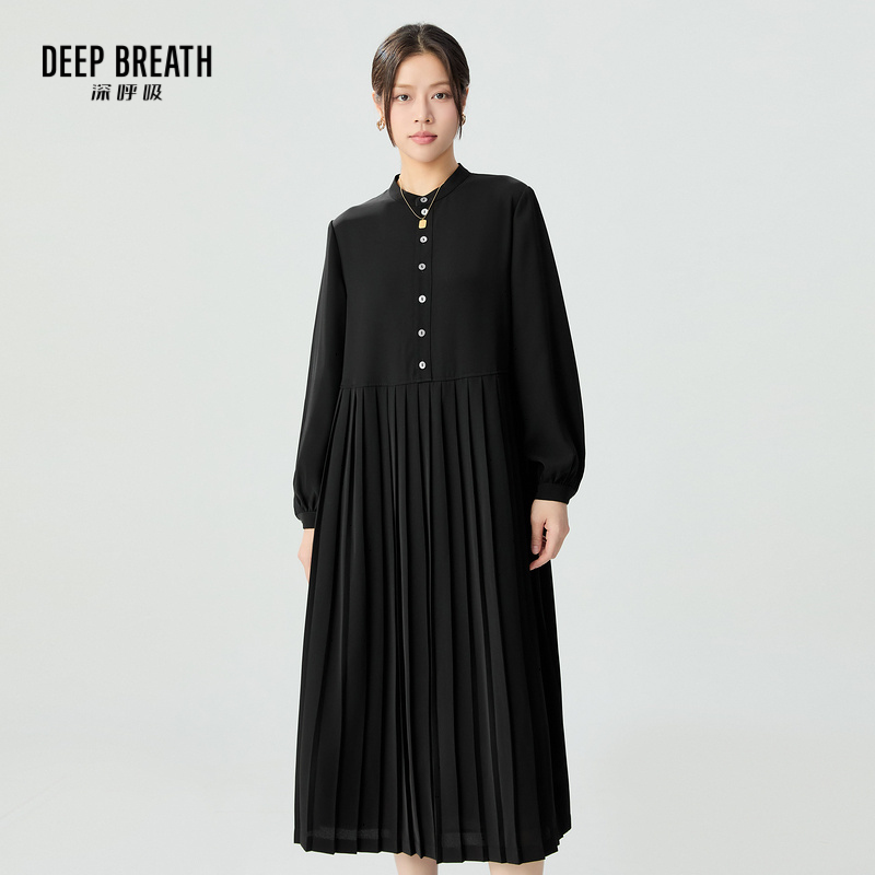 DEEP BREATH深呼吸女装 立领高腰百褶中式风连衣裙A500407