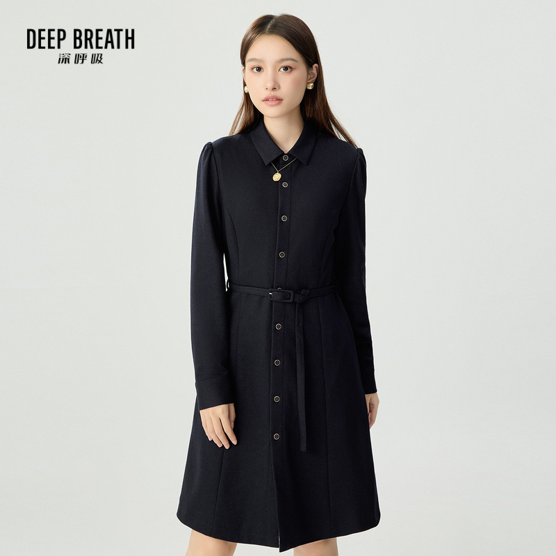 DEEP BREATH深呼吸女装 泡泡袖收腰羊毛毛呢连衣裙A500448