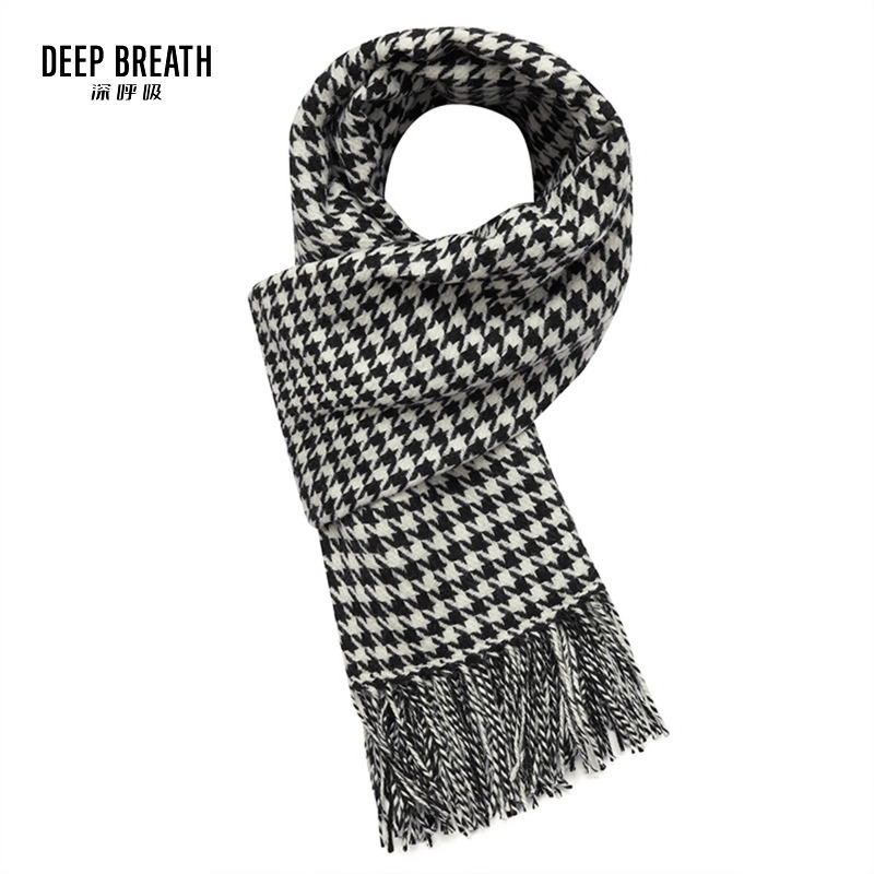 DEEP BREATH深呼吸配饰 高级感百搭羊毛经典千鸟格围巾披肩A800097