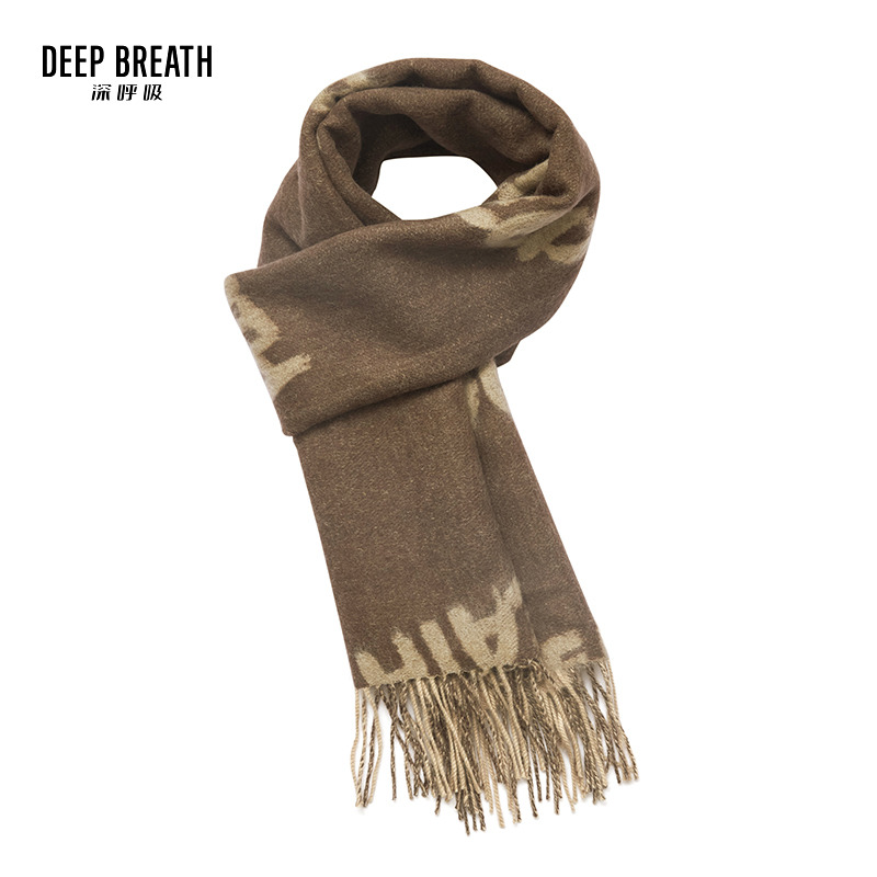 DEEP BREATH深呼吸配饰 字母提花100%羊毛百搭围巾披肩A800100