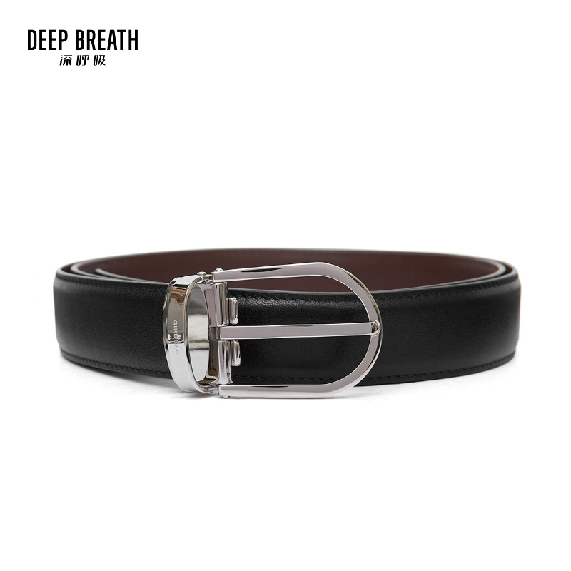 DEEP BREATH深呼吸配饰 男款不锈钢椭圆扣牛皮皮带A900059