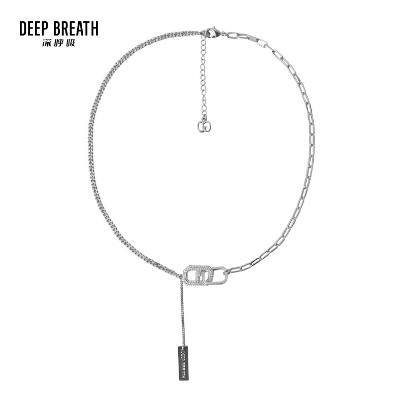 DEEP BREATH深呼吸配饰 方吊坠镶钻精致锁骨项链颈链配饰A900177