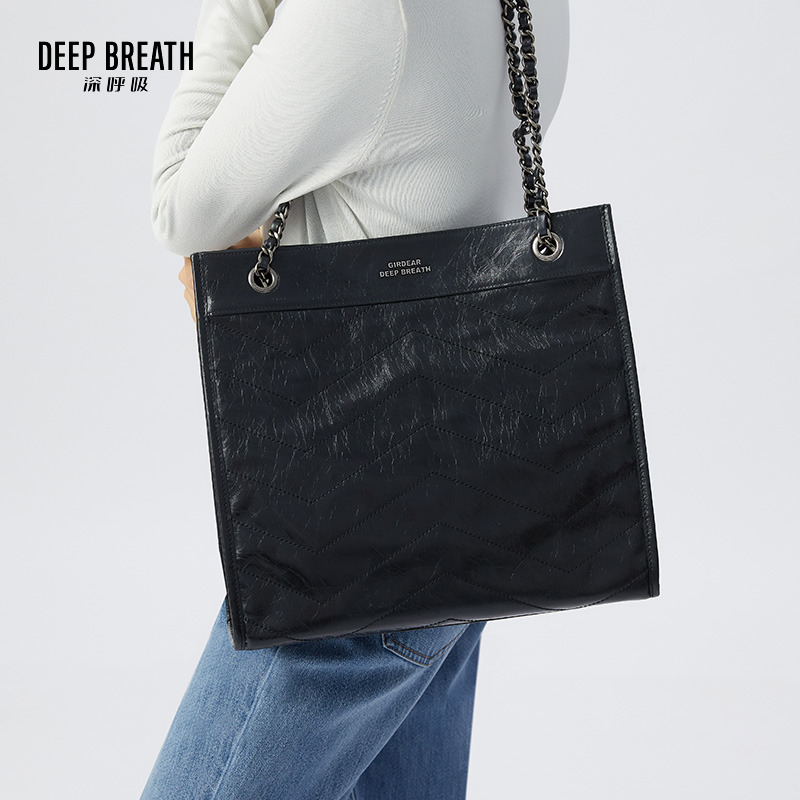 DEEP BREATH深呼吸女包 牛皮复古褶皱纹方形大容量单肩手提通勤女包AB10202