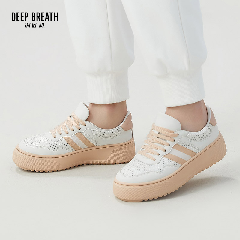 DEEP BREATH深呼吸女鞋 厚底低帮绑带面包鞋复古小白鞋休闲鞋AX12206