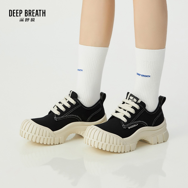 DEEP BREATH深呼吸女鞋 休闲板鞋饼干鞋美式复古车轮厚底小白鞋女AX12249