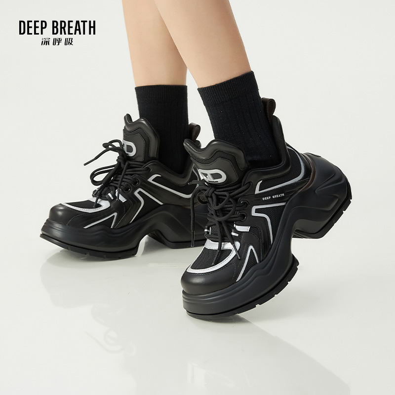 DEEP BREATH深呼吸女鞋 弓形底厚底绑带老爹鞋女增高运动休闲鞋AX12257