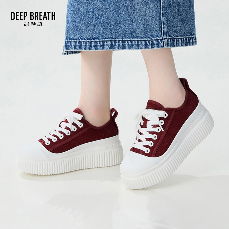 DEEP BREATH深呼吸女鞋 夏季休闲系带低帮厚底松糕鞋饼干帆布鞋女AX12271