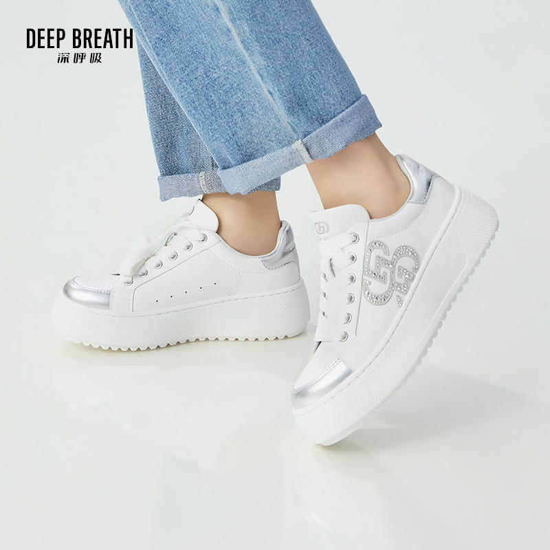 DEEP BREATH深呼吸女鞋 牛皮小花贴钻绑带小白鞋休闲鞋板鞋AX12276