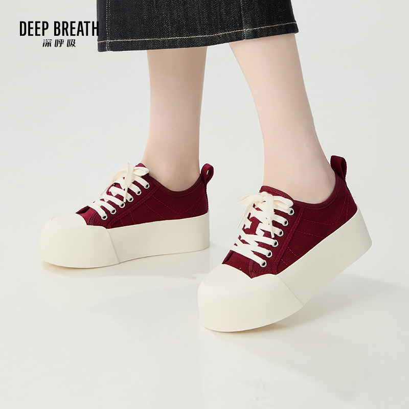 DEEP BREATH深呼吸女鞋 厚底低帮绑带帆布鞋女鞋休闲鞋AX12279