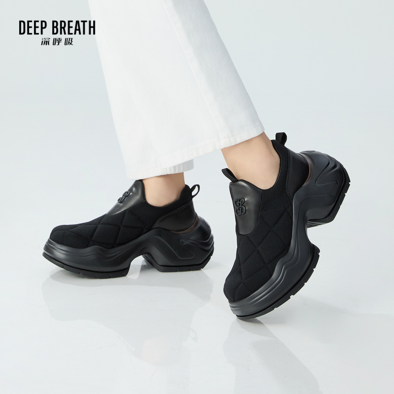 DEEP BREATH深呼吸女鞋 新款厚底飞织一脚蹬休闲鞋女鞋AX12282
