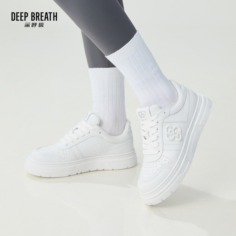 DEEP BREATH深呼吸女鞋 牛皮小花logo低帮绑带休闲鞋板鞋小白鞋AX12285