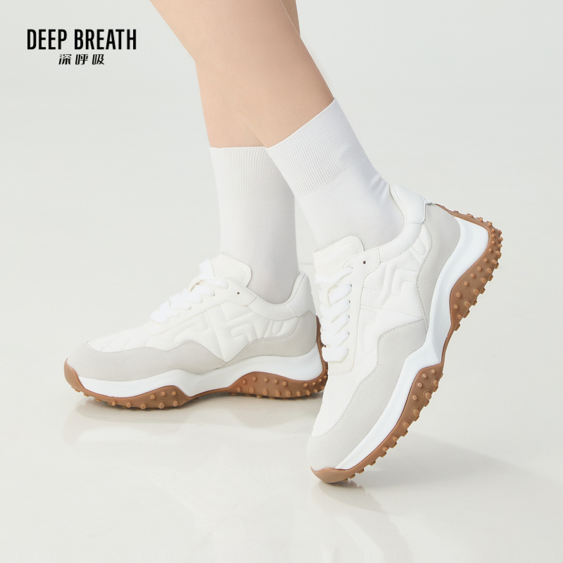 DEEP BREATH深呼吸女鞋 新款豆豆底菱格板鞋休闲鞋低帮绑带女鞋AX12292