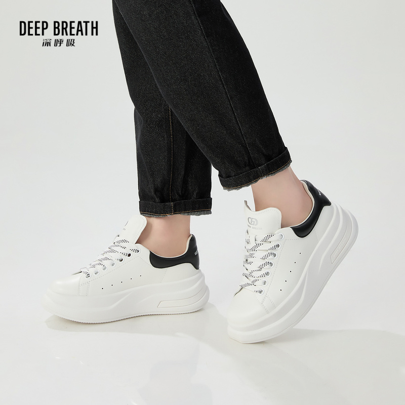 DEEP BREATH深呼吸女鞋 新款牛皮绑带厚底轻盈小白鞋休闲鞋板鞋AX12293