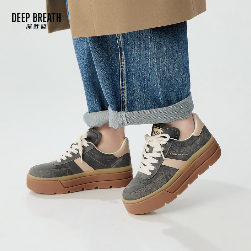 DEEP BREATH深呼吸女鞋 新款低帮绑带反绒皮休闲鞋板鞋AX12296