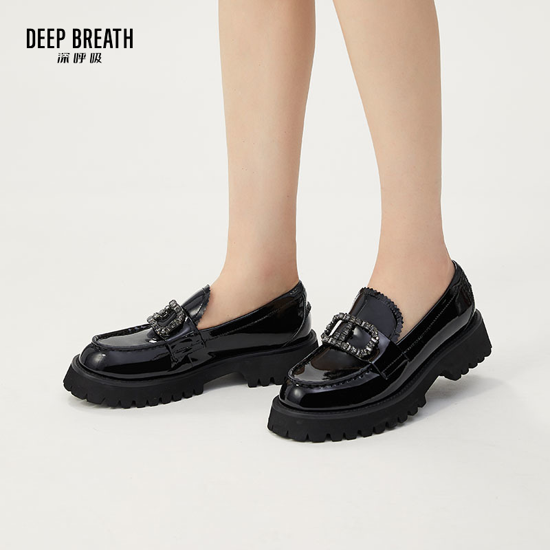 DEEP BREATH深呼吸女鞋 牛皮钻扣厚底乐福鞋绅士鞋一脚蹬单鞋AX13075