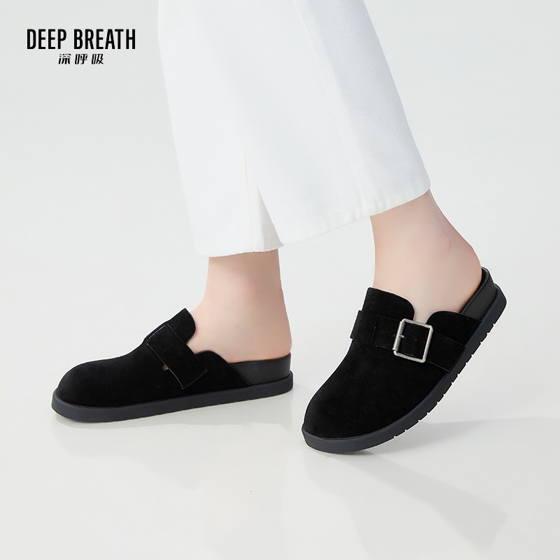 DEEP BREATH深呼吸女鞋 夏季一脚蹬饰扣勃肯鞋拖鞋穆勒鞋女AX13106