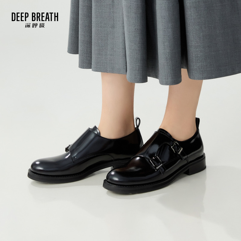 DEEP BREATH深呼吸女鞋 牛皮圆头复古英伦双扣绅士鞋乐AX13108