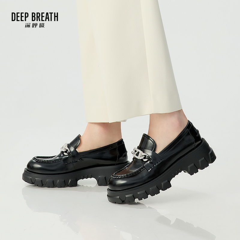 DEEP BREATH深呼吸女鞋 牛皮钻扣厚底一脚蹬乐福鞋绅士鞋AX13113