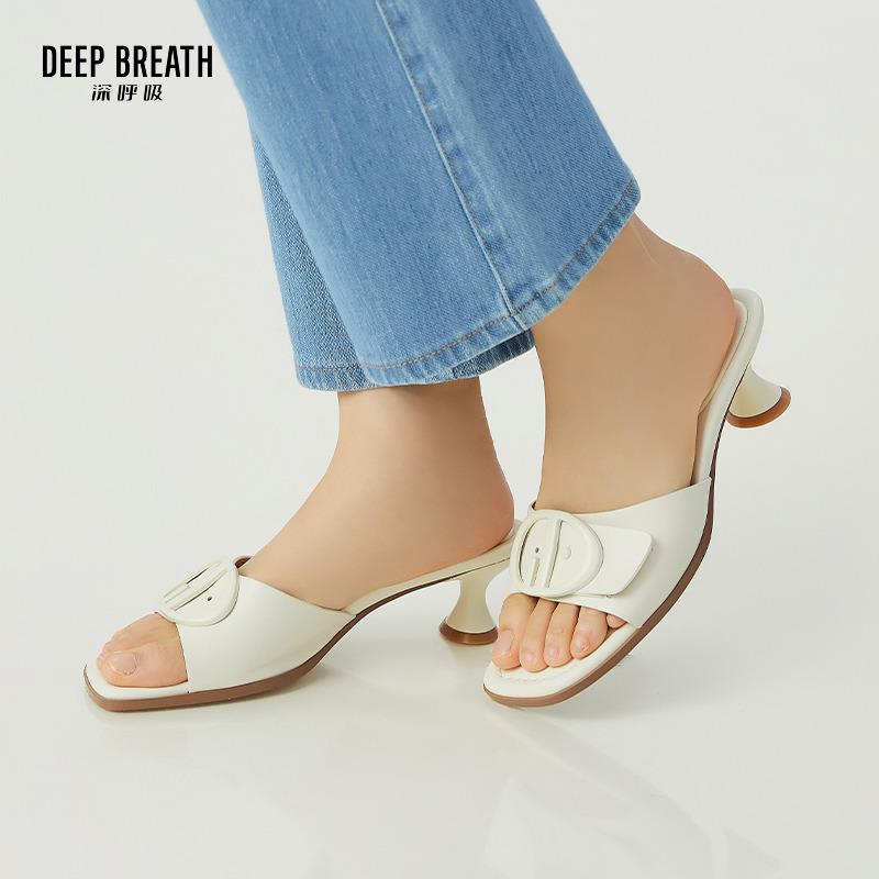 DEEP BREATH深呼吸女鞋 法式露趾GD扣优雅气质凉鞋拖鞋AX14108