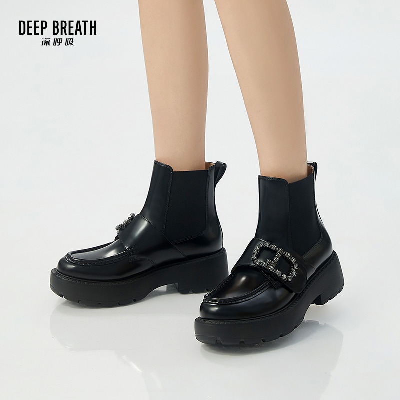 DEEP BREATH深呼吸女鞋  牛皮GD钻扣小香短靴英伦优雅时装靴AX15200