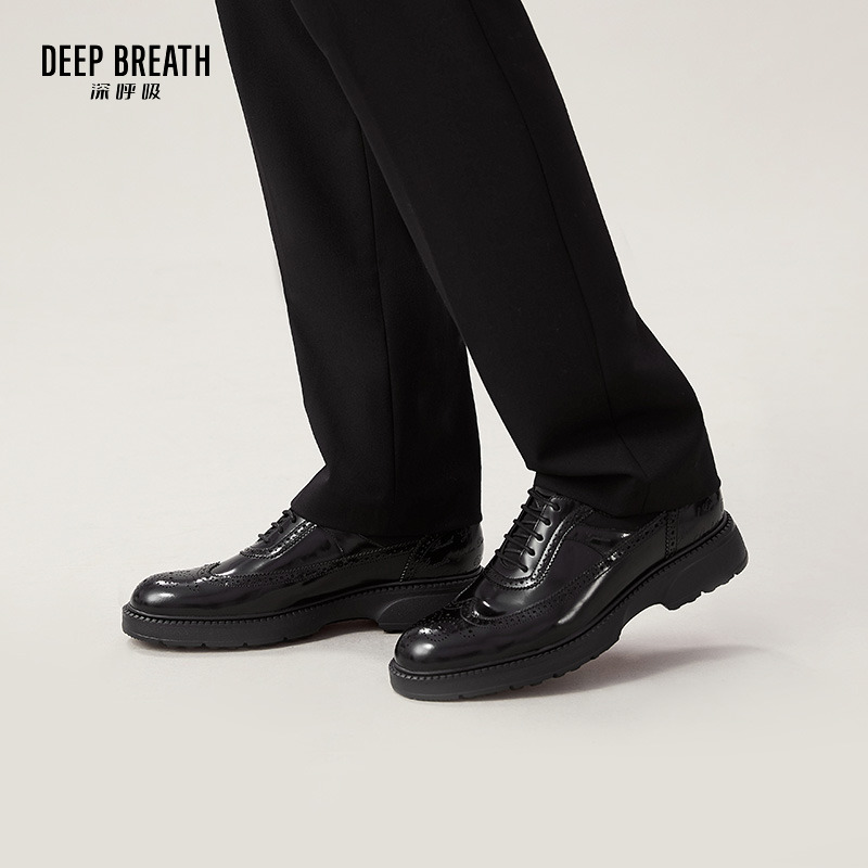 DEEP BREATH深呼吸男鞋 升级牛皮雕花布洛克拼皮绑带低帮男鞋AX20033