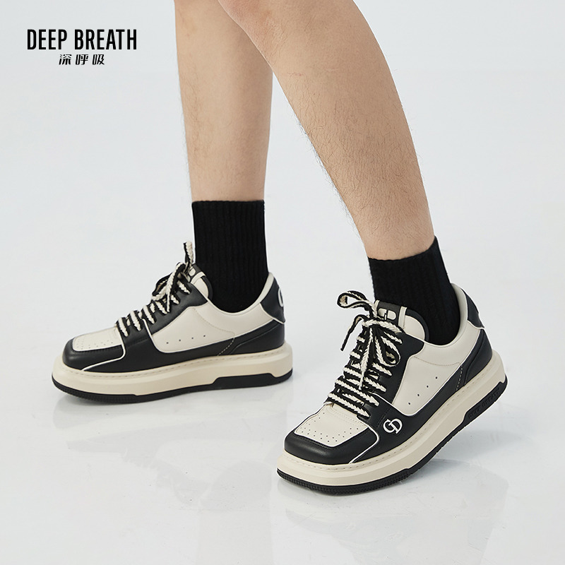 DEEP BREATH深呼吸男鞋 真皮斜方头时尚低帮绑带情侣休闲板鞋AX20034
