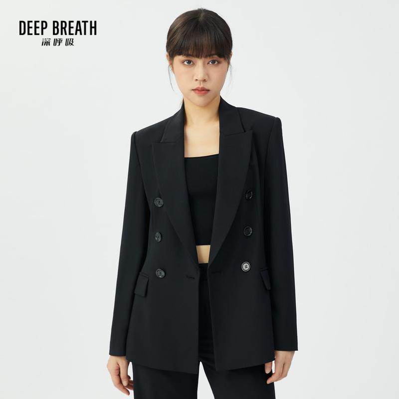 DEEP BREATH深呼吸女装 双排扣收腰中长款气质西装外套8400066