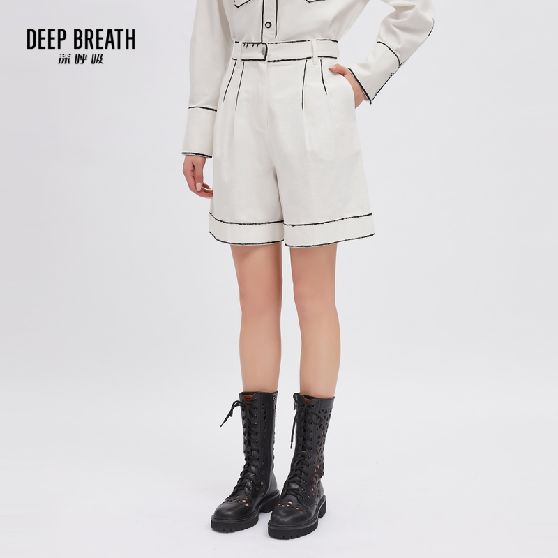 DEEP BREATH深呼吸女装 休闲衬衣高腰百慕大中裤手绘套装A100113