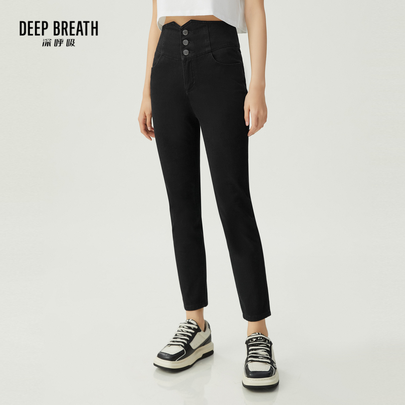 DEEP BREATH深呼吸女装 简约造型高腰三排扣小脚牛仔裤A100280