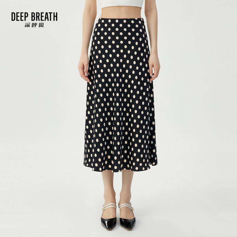DEEP BREATH深呼吸女装 复古法式波点高腰半身裙伞裙女A200180
