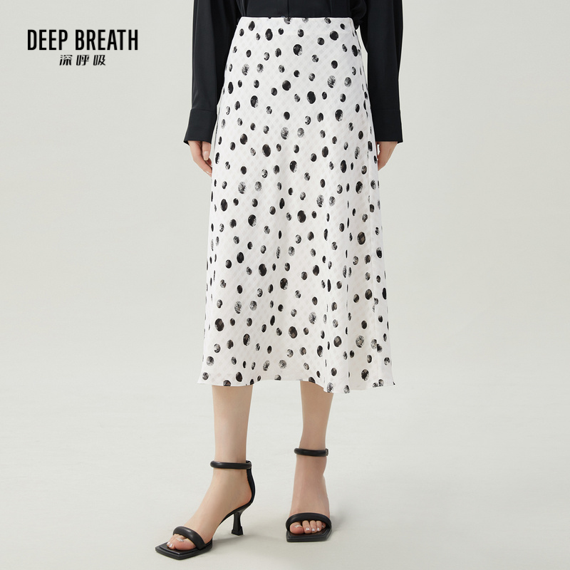 DEEP BREATH深呼吸女装 法式高腰伞裙波点图案中长半身裙A200209