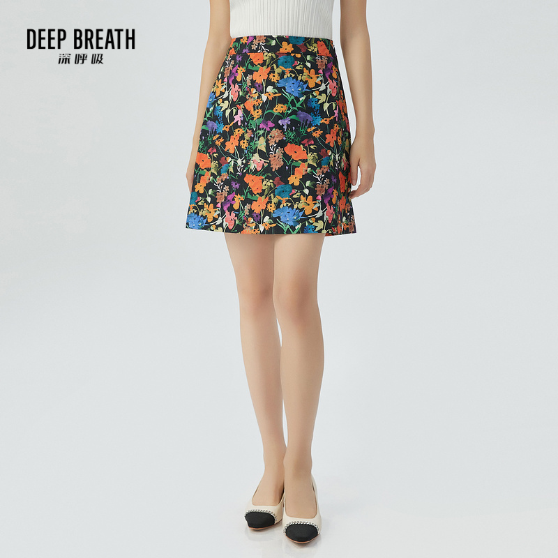 DEEP BREATH深呼吸女装 简约印花图案高腰短裙A字半身裙A200218