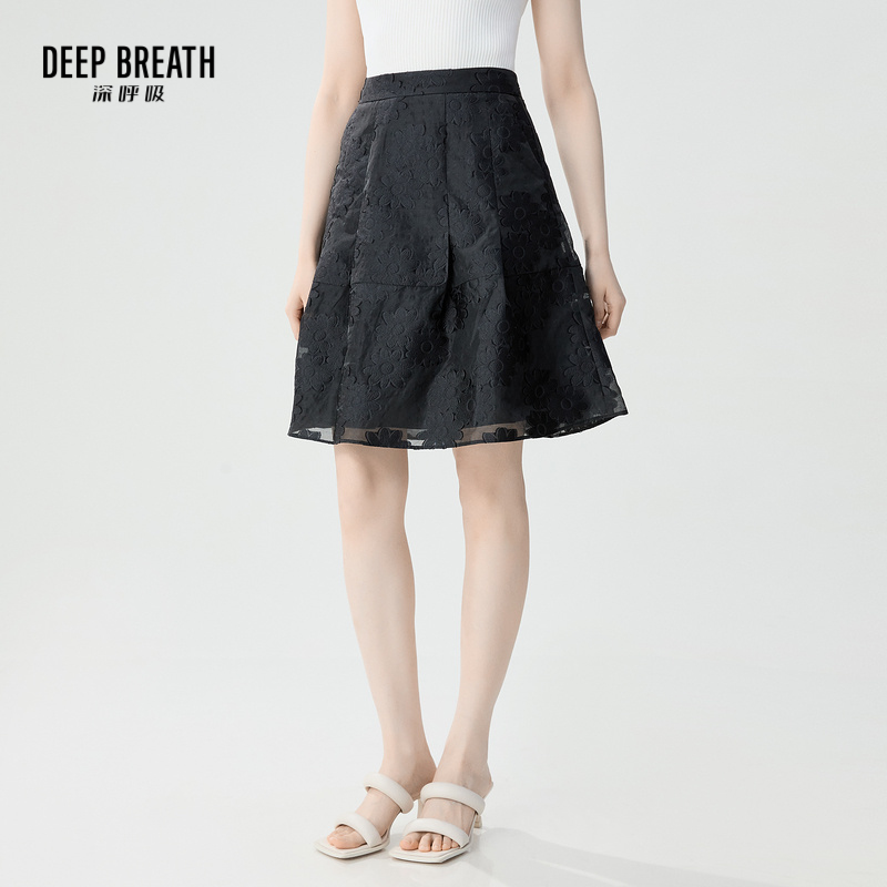 DEEP BREATH深呼吸女装 时尚蕾丝刺绣高腰黑色短裙半身裙A200267