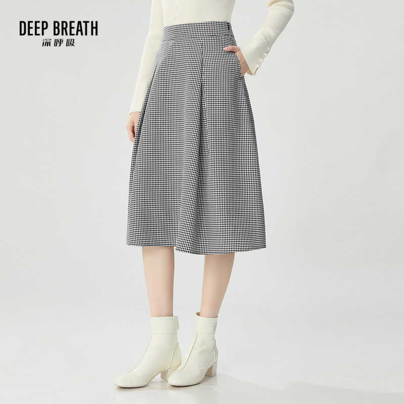 DEEP BREATH深呼吸女装 羊毛格纹伞裙中长裙半身裙A200307