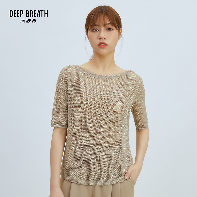 DEEP BREATH深呼吸女装 圆领镂空葱纱针织衫A300871
