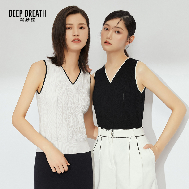 DEEP BREATH深呼吸女装 V领套头无袖拼色针织背心A300902