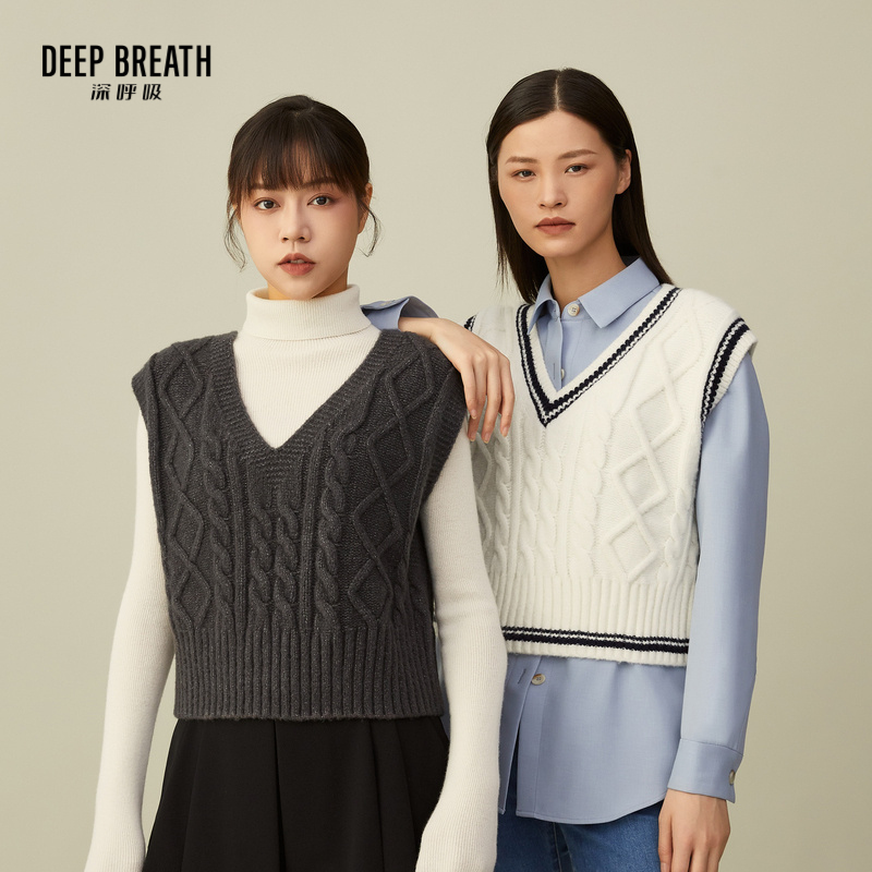 DEEP BREATH深呼吸女装 V领直筒短款造型背心针织衫A300981