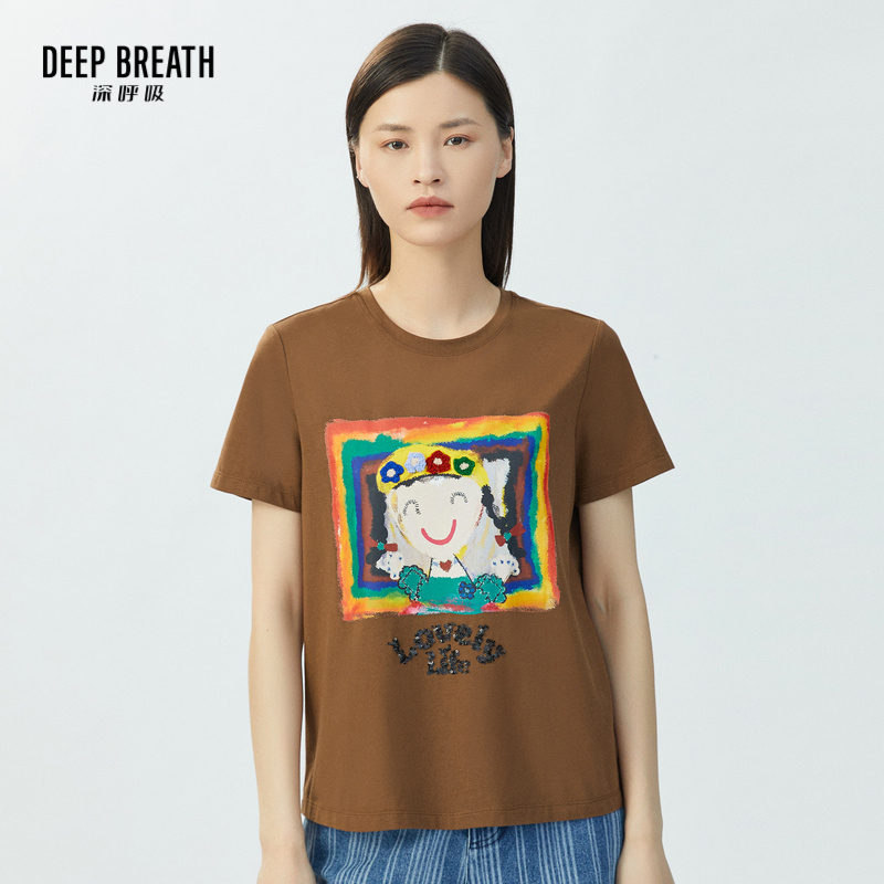 DEEP BREATH深呼吸女装 休闲套头印花设计短袖T恤A301020