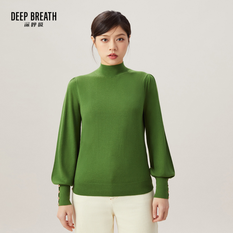 DEEP BREATH深呼吸女装 烟管领泡泡袖金属扣纯羊毛针织衫A301131