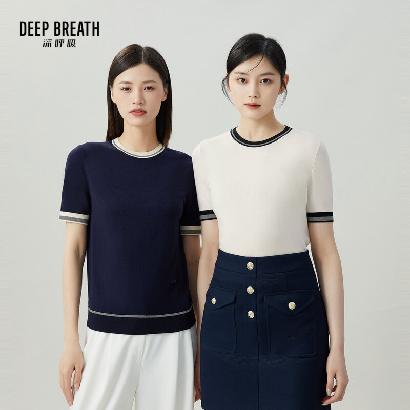 DEEP BREATH深呼吸女装 圆领拼色针织衫短袖上衣A301199