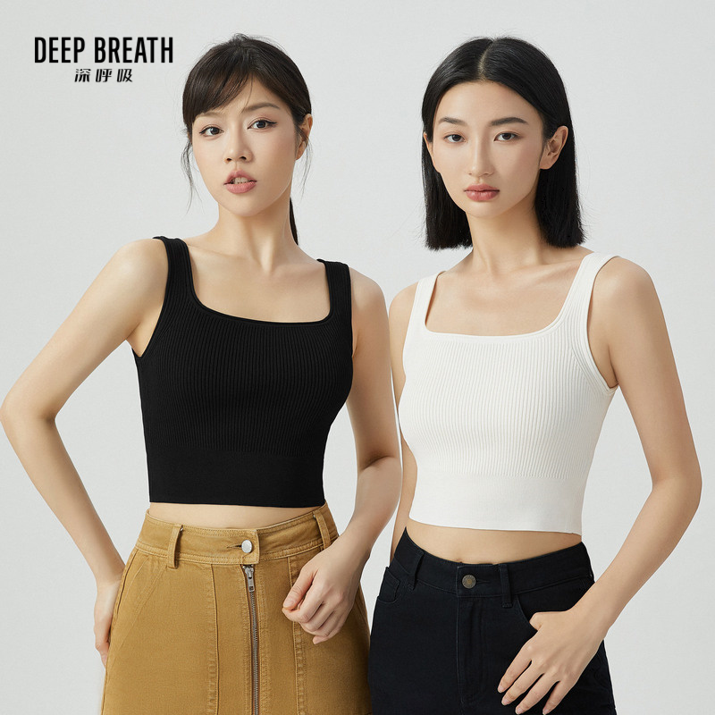 DEEP BREATH深呼吸女装 短款方领纯色针织短款背心打底A301262
